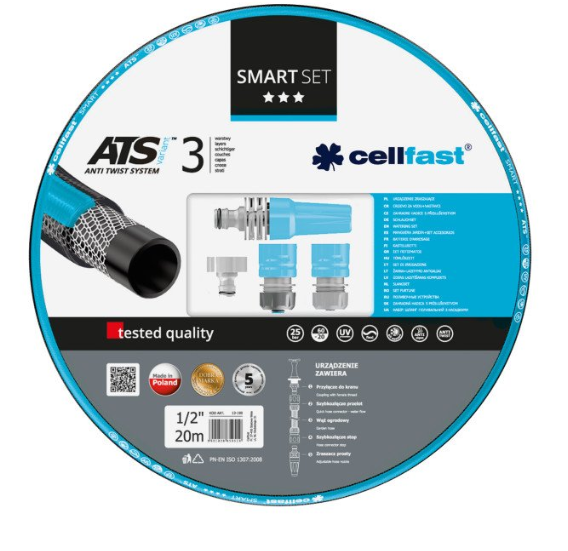 Шланг Cellfast SMART 1/2" 20м. набор поливочный+комплект соединителей 13-190